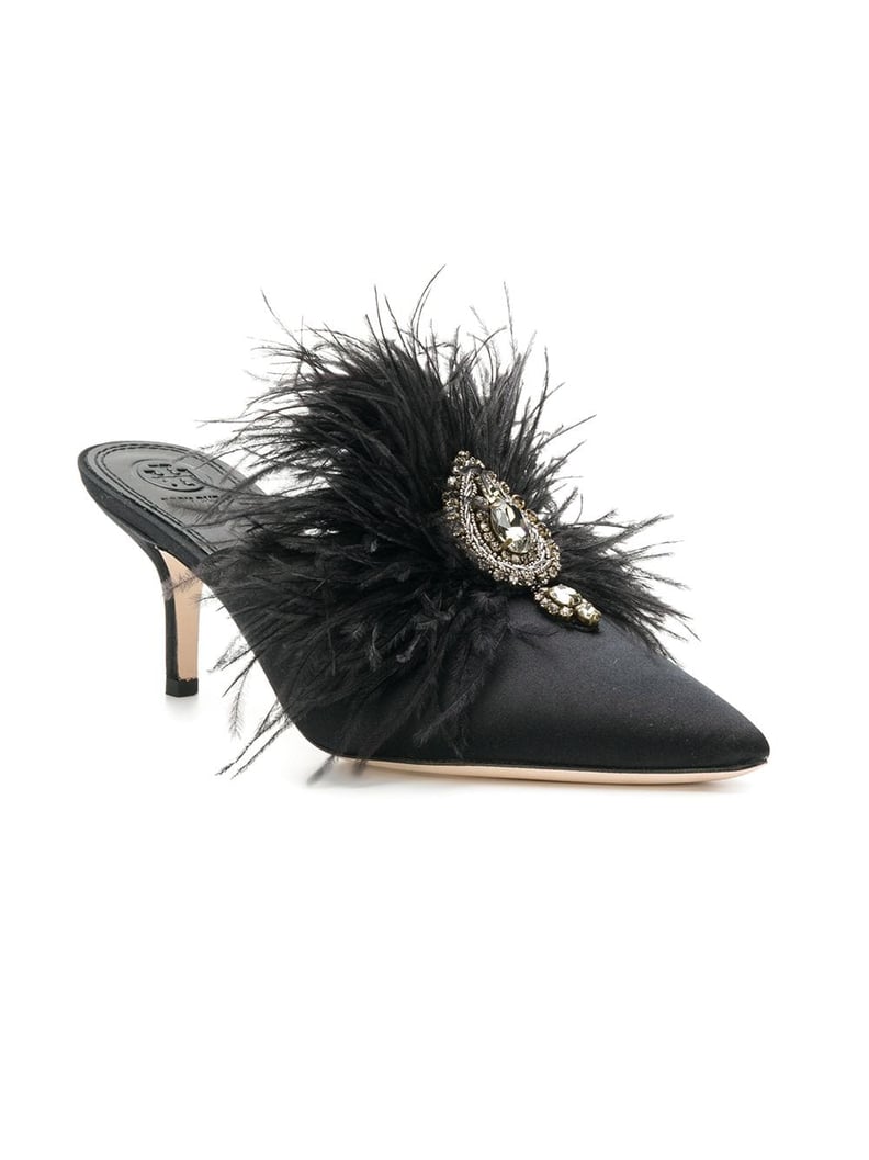 Tory Burch Feather Crystal Embellished Mules