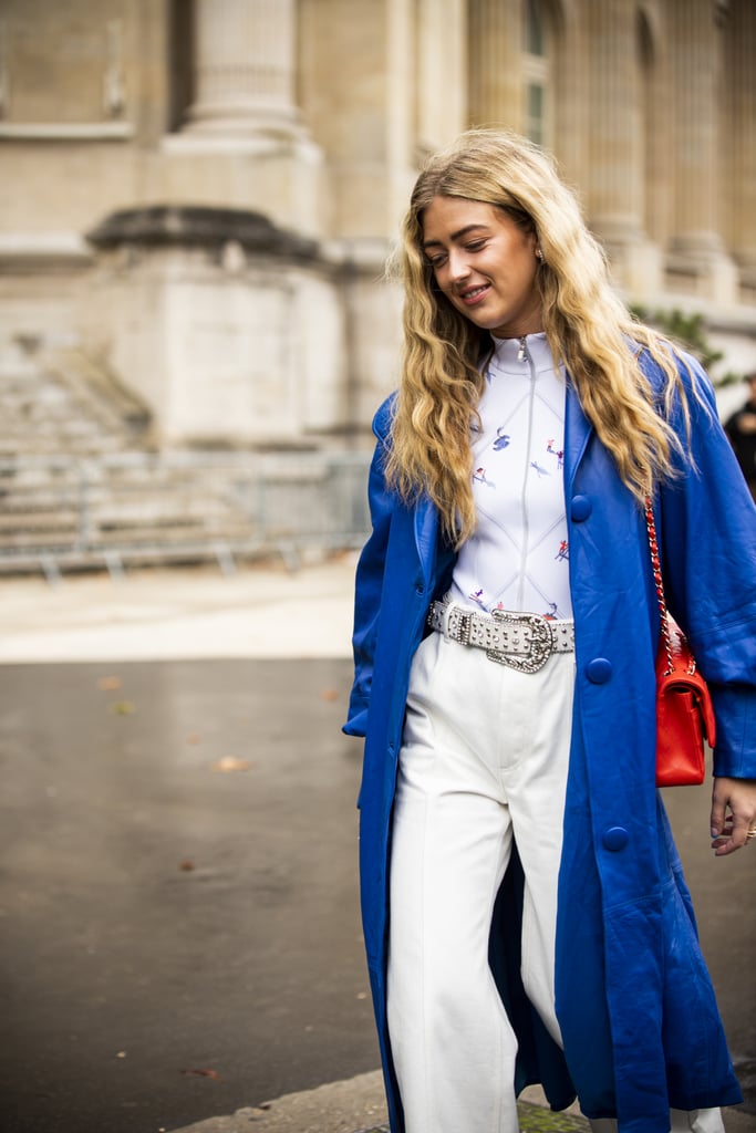 Go for a little red, white, and blue well past July 4, opting for a royal blue coat and bright red bag for the colder Winter months.