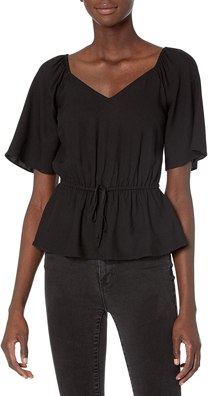 For a Classic Black Top: Goodthreads Short Sleeve Fluid Twill Peplum Shirt