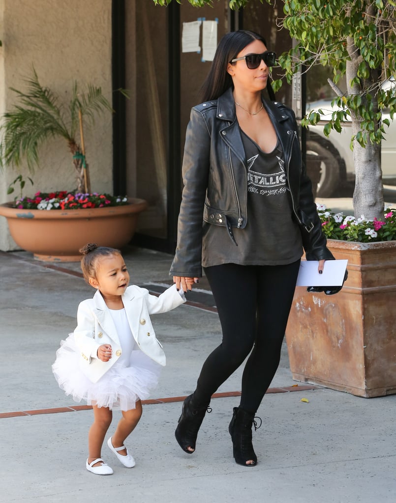 North West Wearing Balmain Blazer and White Tutu