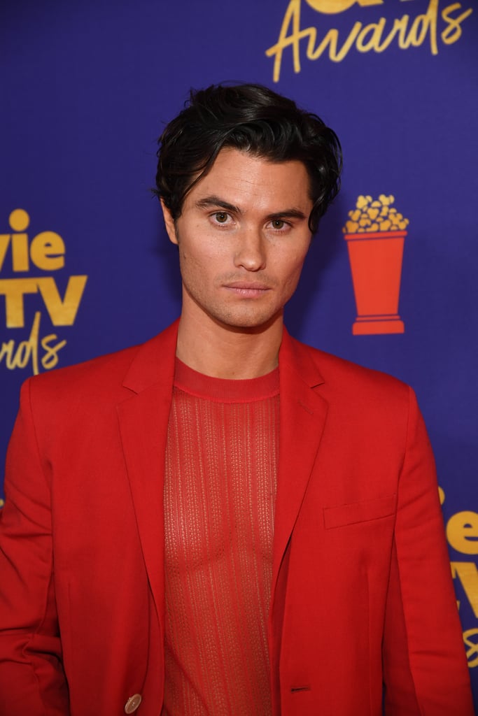 Chase Stokes Wears Red Suit With Sheer Top at the MTV Awards