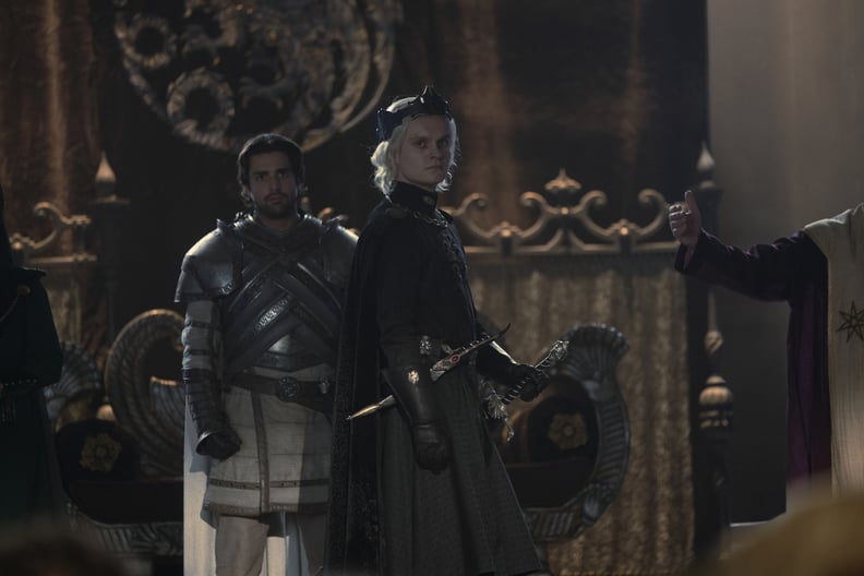 Tom Glynn-Carney as Aegon and Fabien Frankel as Ser Criston Cole in House of the Dragon