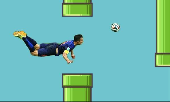 Hey look, Robin van Persie (aka the Flying Dutchman) meets Flappy Bird. 
Source: Twitter user doglab