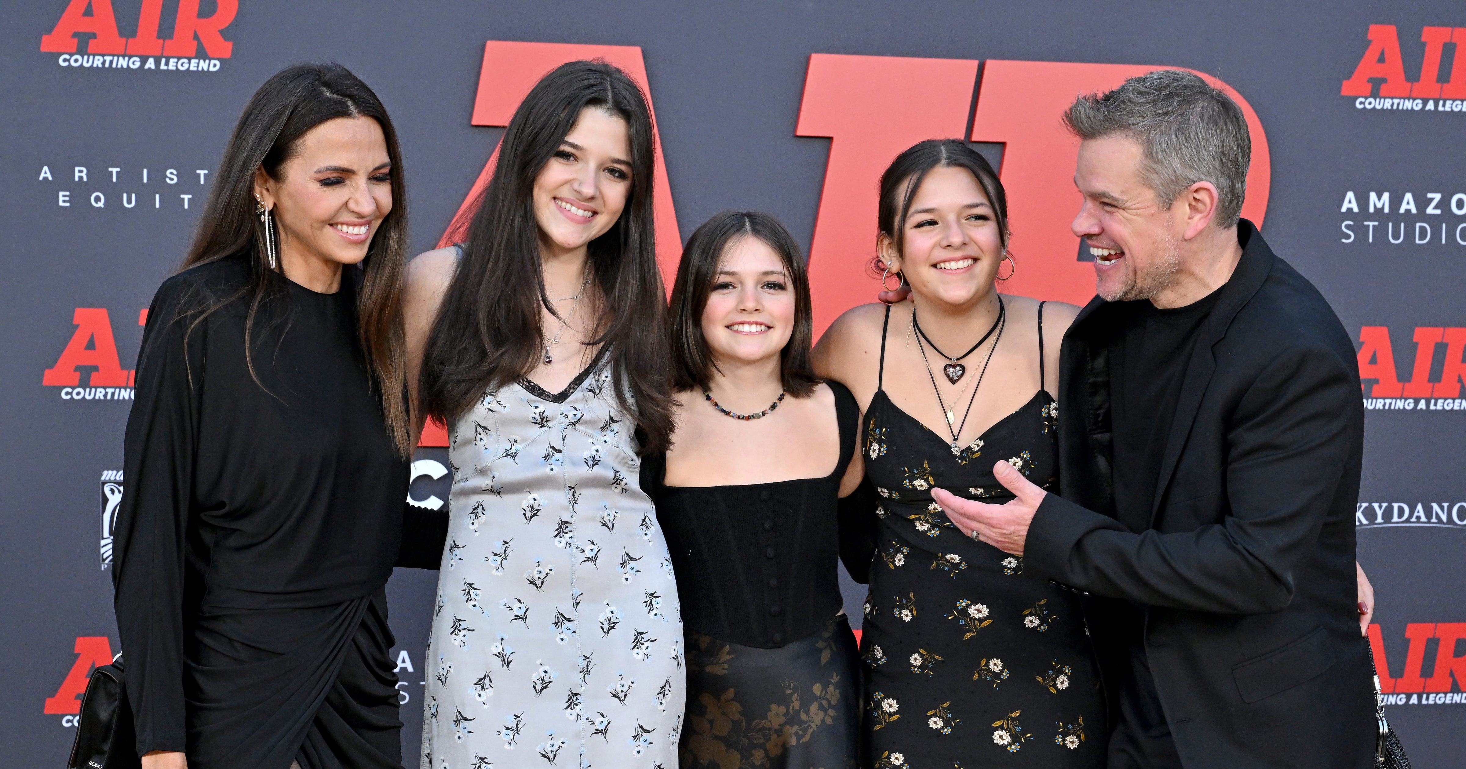 Matt Damon, Luciana Barroso, and Daughters at Air Premiere | POPSUGAR