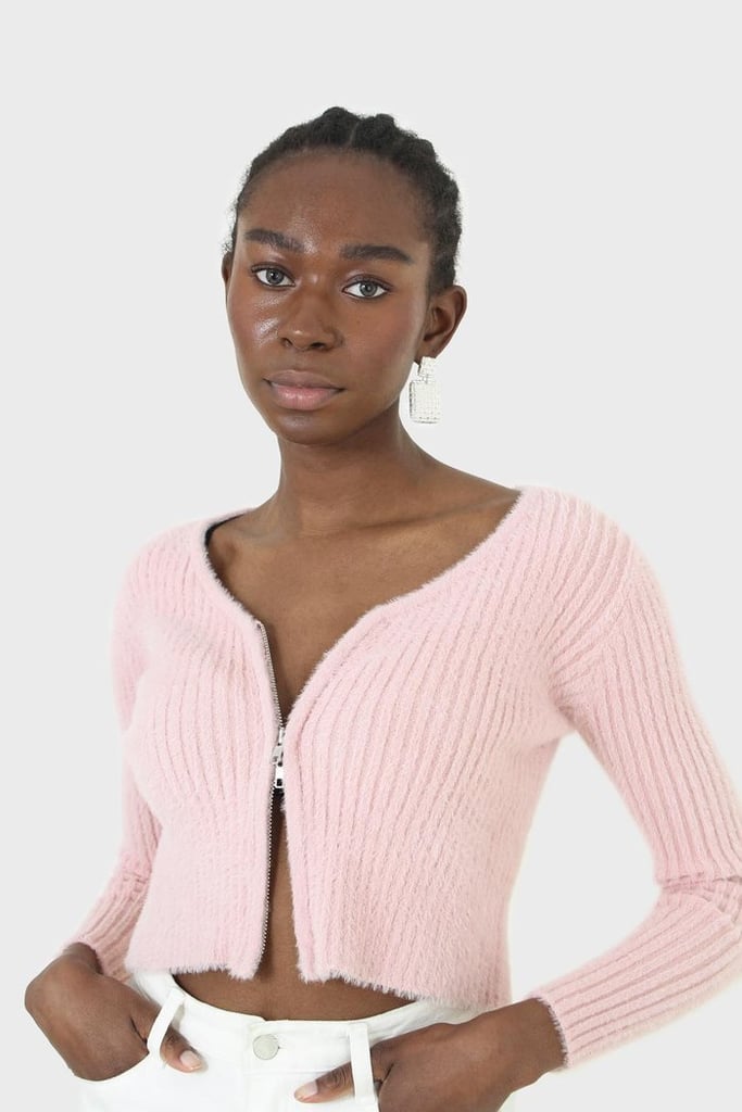 Glassworks London Baby Pink Ribbed Zip Cardigan