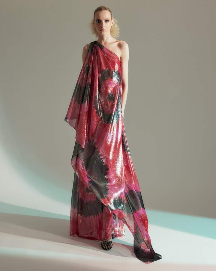 Halston x Netflix Beverly Printed Lurex Gown