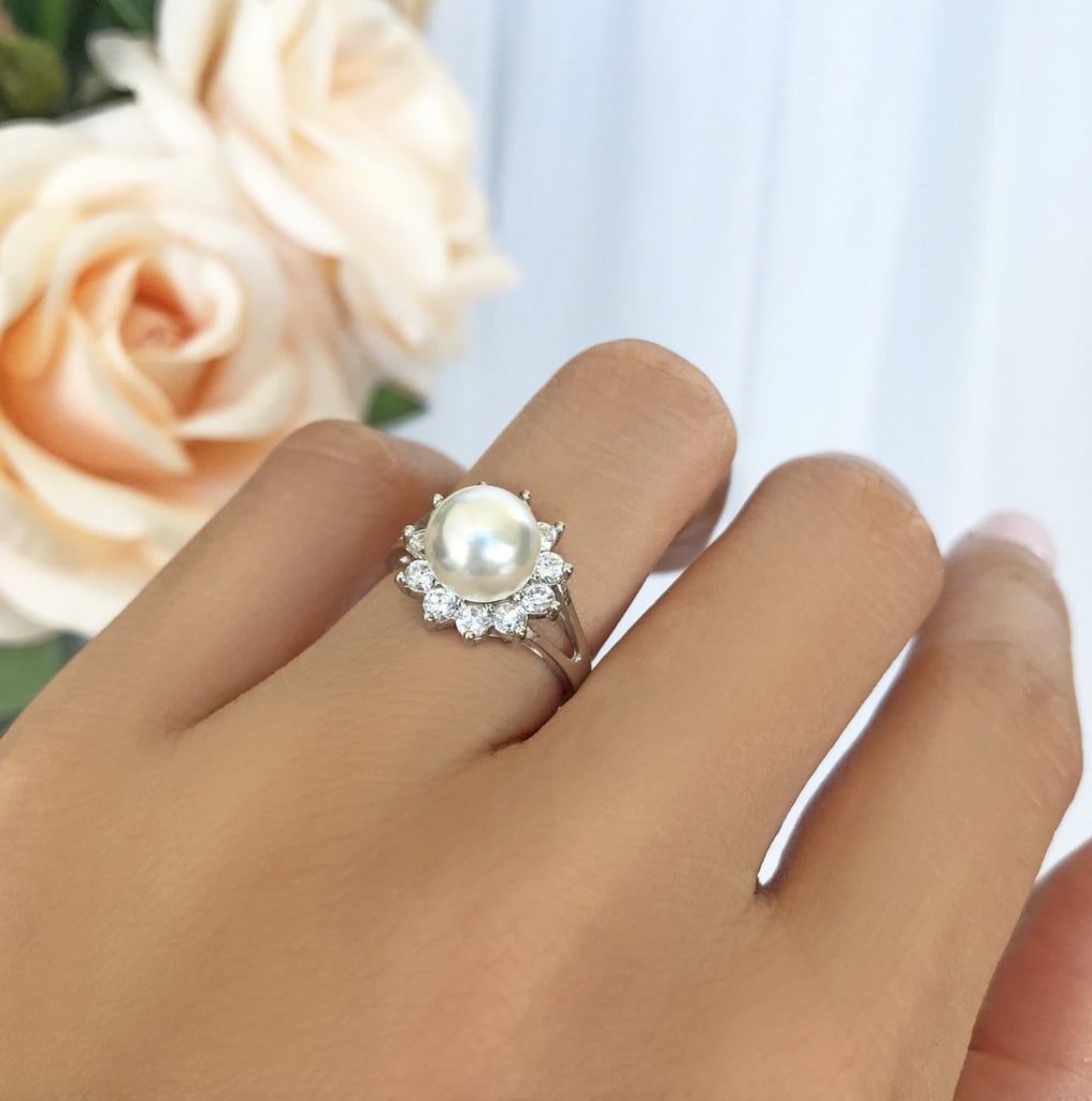 Pearl Halo Engagement Ring