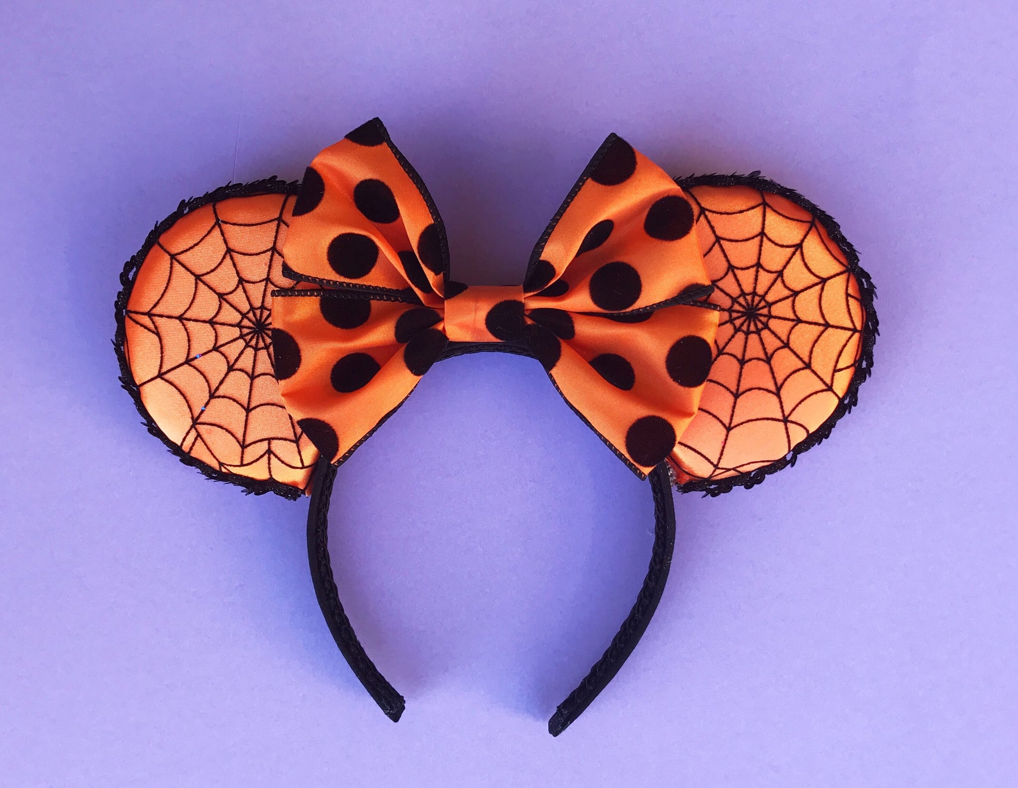 Black Orange Spiders and Web Floral Mouse Ears