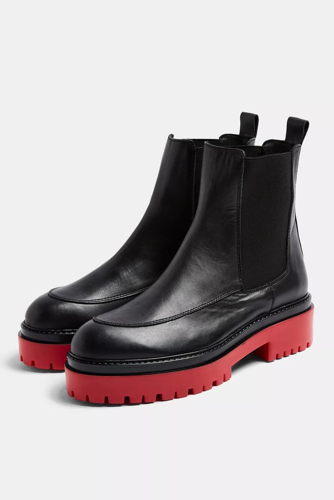 Topshop Alonzo Black and Red Chunky Leather Boots