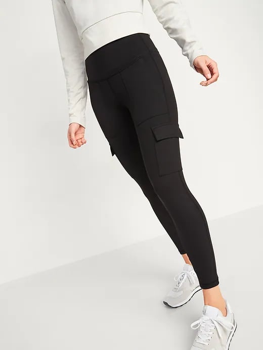 High-Waisted PowerPress Mesh-Trim Compression Leggings