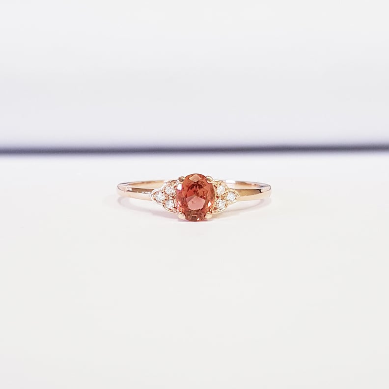 Peach Sapphire Oval Padparadscha and Diamond Engagement Ring