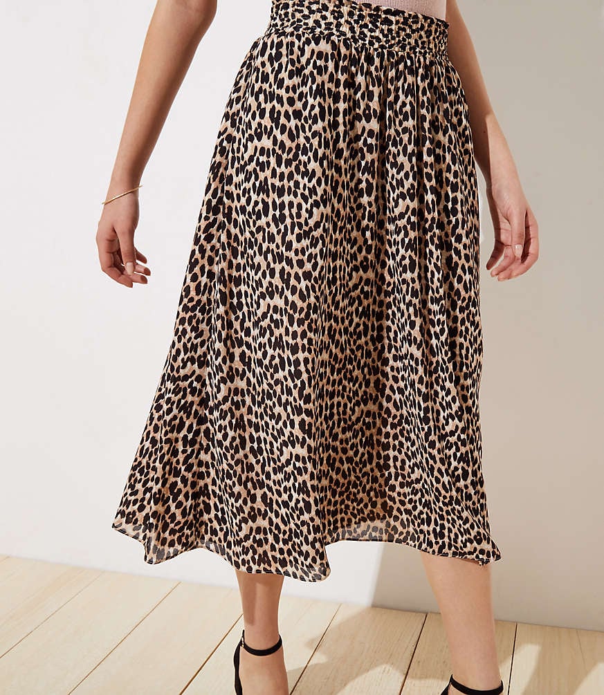 Loft Leopard Print Smocked Pull On Maxi Skirt