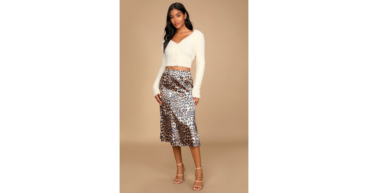 Lulus Leopard Print Satin Midi Skirt Lori Harvey s Bra and Low