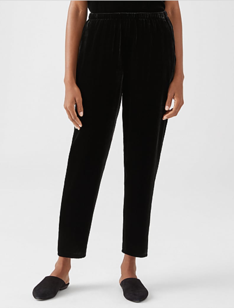 Eileen Fisher Petite High-rise Tapered Velveteen Pants In Black