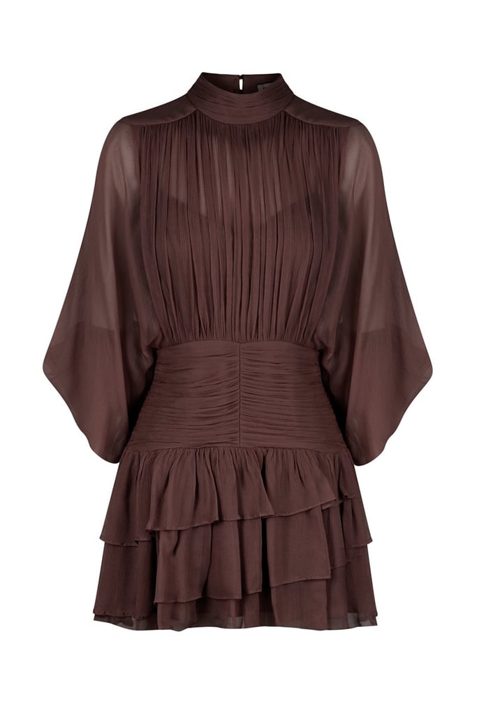 Shona Joy Olympia Long Sleeve Ruched Minidress in Chocolate