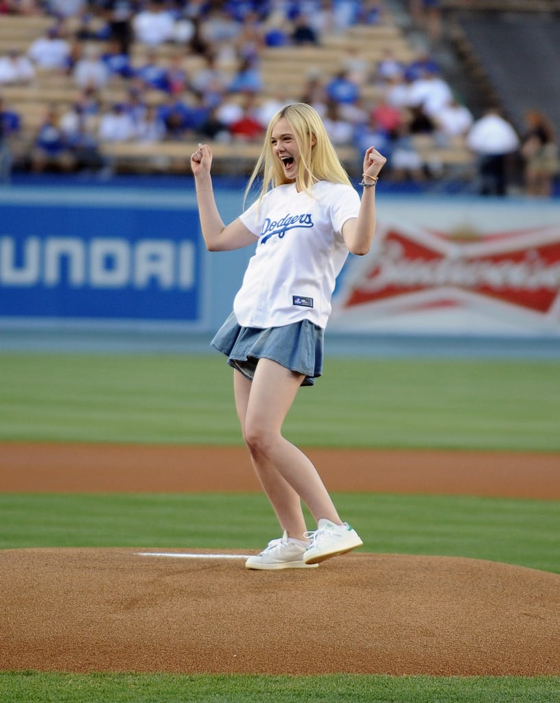 Elle Fanning looked liked she pitched a no-hitter at the LA Dodgers game in June 2014.