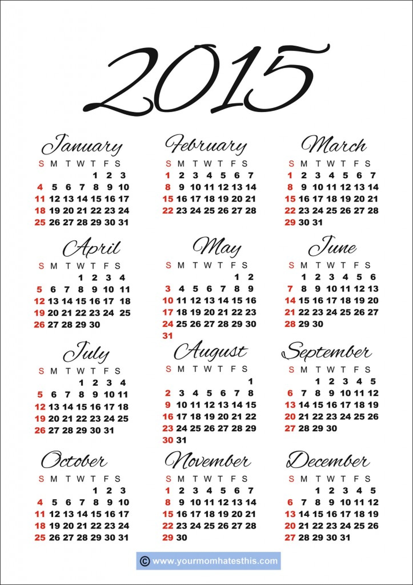 Free Printable 2015 Calendar PS Smart Living