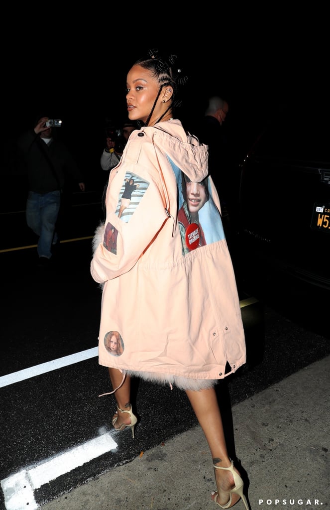 Rihanna Wears A$AP Rocky's Necklace With Her Raf Simons Coat