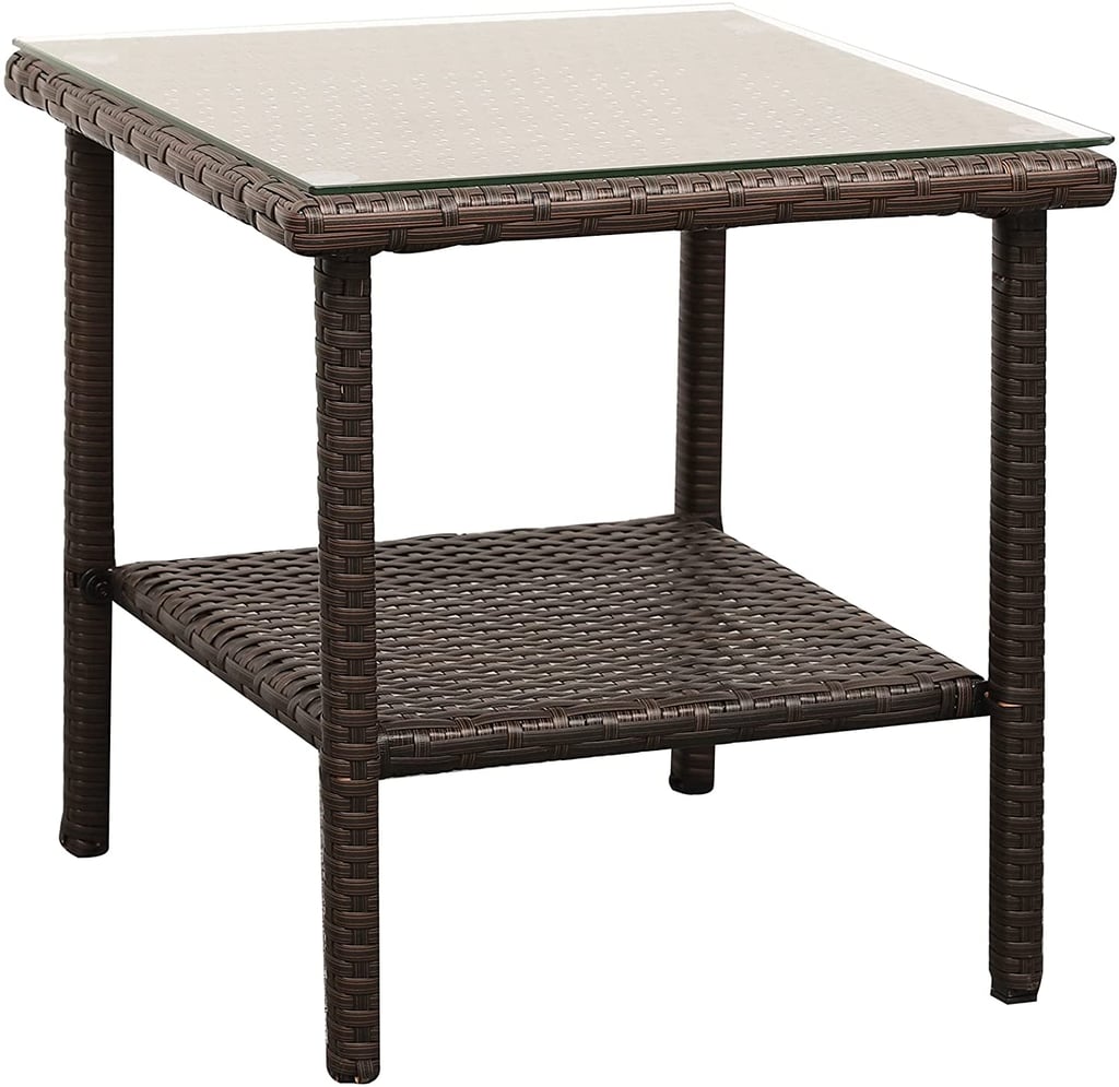 Outdoor Side Table With Storage: Outdoor PE Wicker Side Table