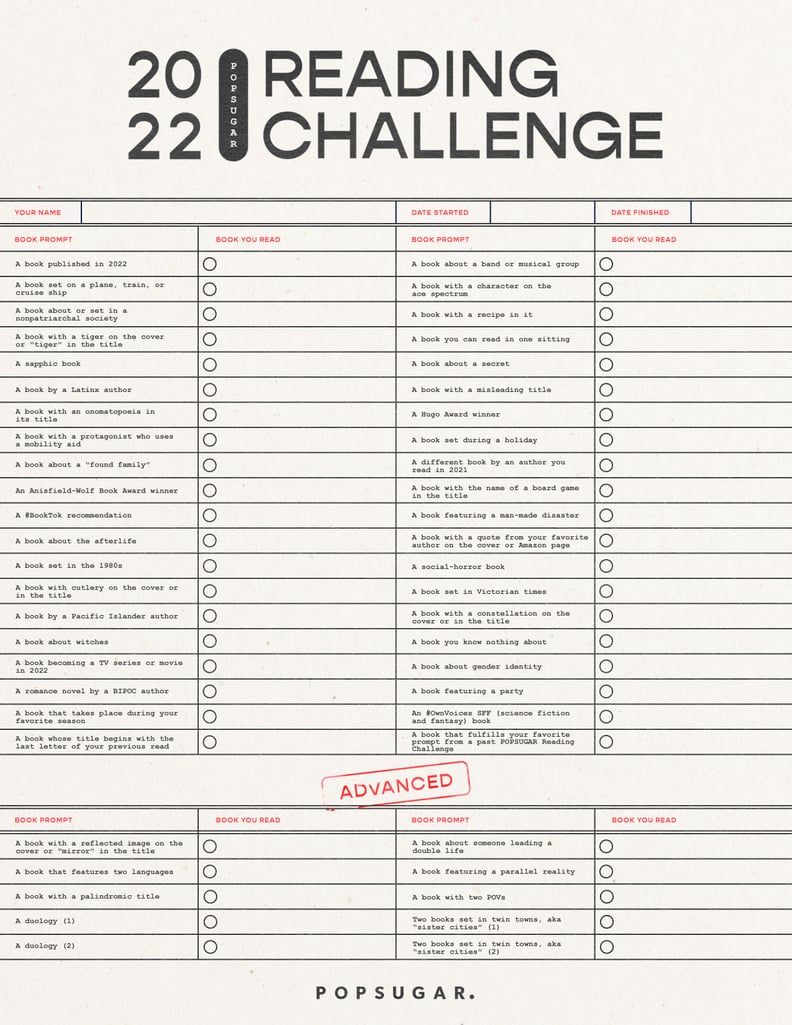 2022 POPSUGAR Reading Challenge