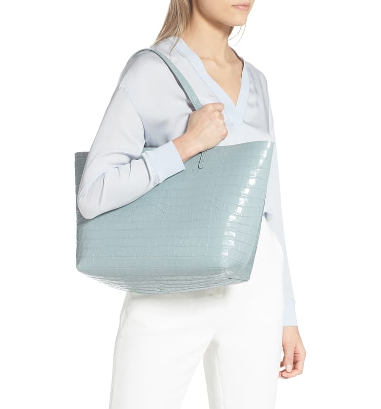 Mansur Gavriel Large Tote Crocodile-Embossed Bag - Grey