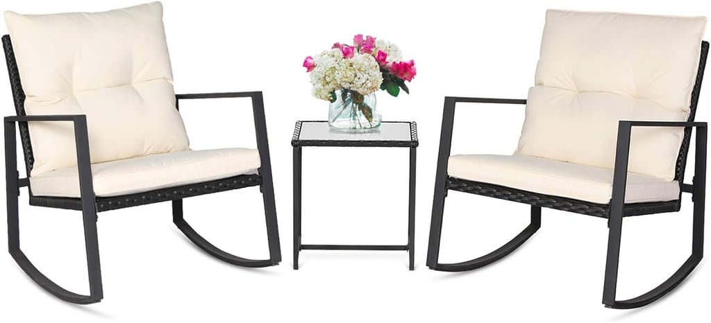Suncrown Outdoor 3-Piece Rocking Wicker Bistro Set
