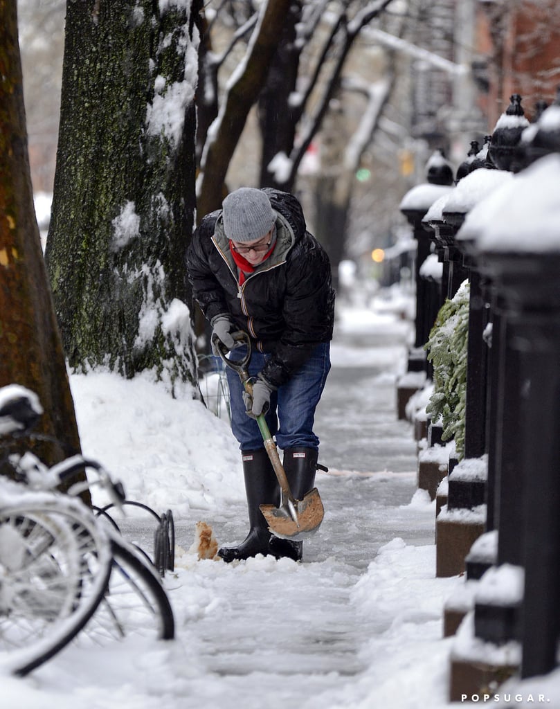 On Wednesday, Matthew Broderick shoveled his sidewalk.