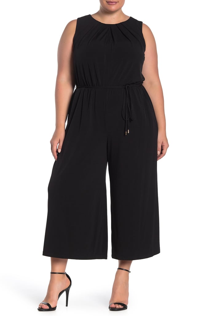 London Times Pleated Tie Waist Jumpsuit
