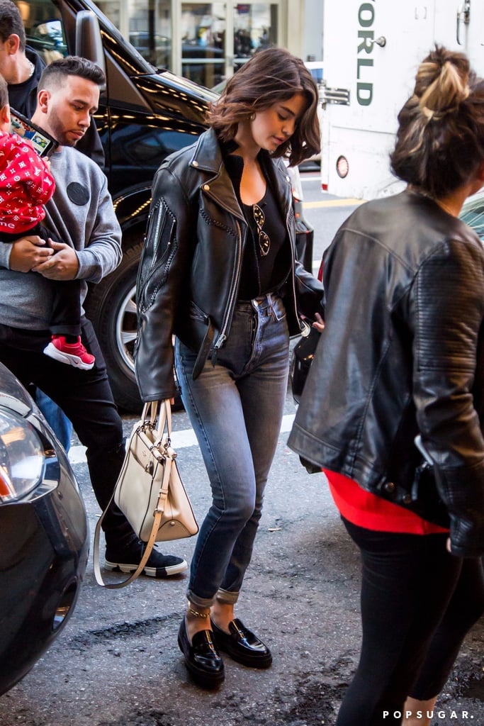 Selena Gomez Fringe Leather Jacket Popsugar Fashion 