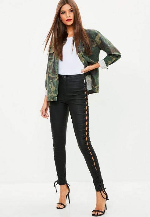 Missguided Black Side Lace Up Skinny Jeans