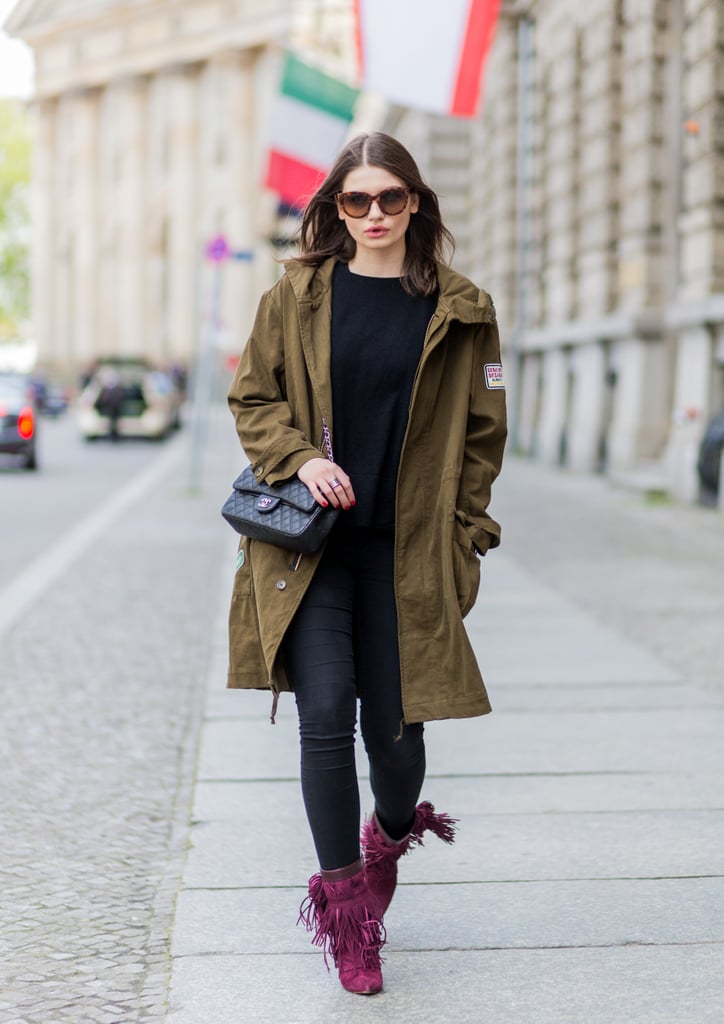 In a cranberry color, because they look so good with black jeans.