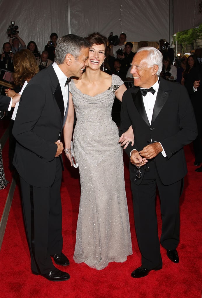 Julia flashed her famous smile with George Clooney and Giorgio Armani at the Costume Institute Gala in 2008.