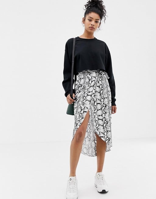 ASOS Design Snake-Print Wrap Midi Skirt
