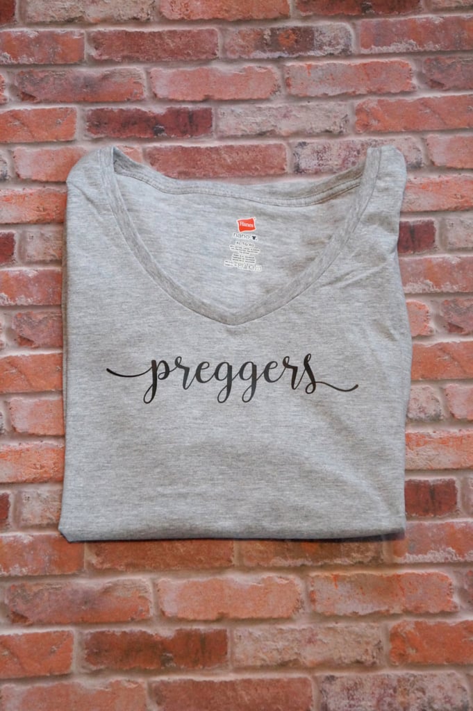 Announce the happy news to friends and family with a gray preggers tee ($15).
