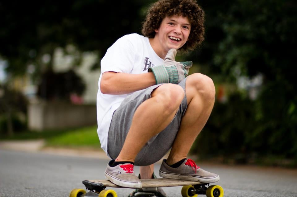 "Robbie loves longboarding, and has started to make his own boards. This was taken earlier this Fall."