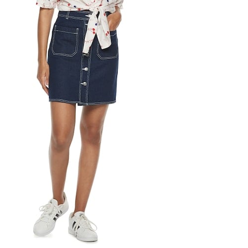 POPSUGAR Button-Front Denim Mini Skirt