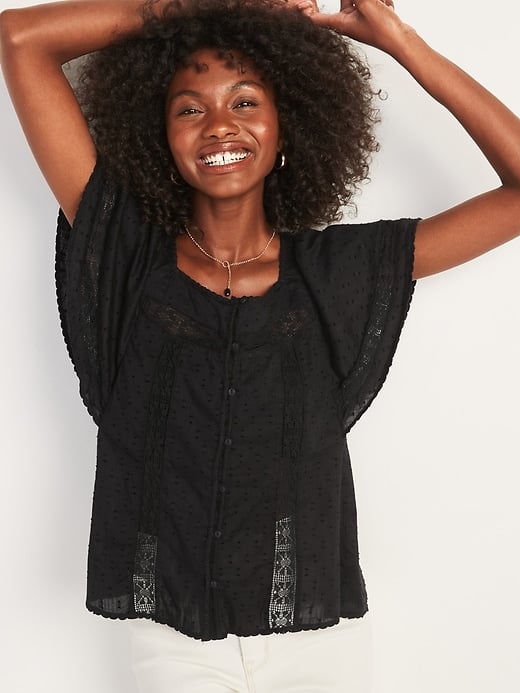 Old Navy Oversized Clip-Dot Crochet-Lace Button-Front Blouse