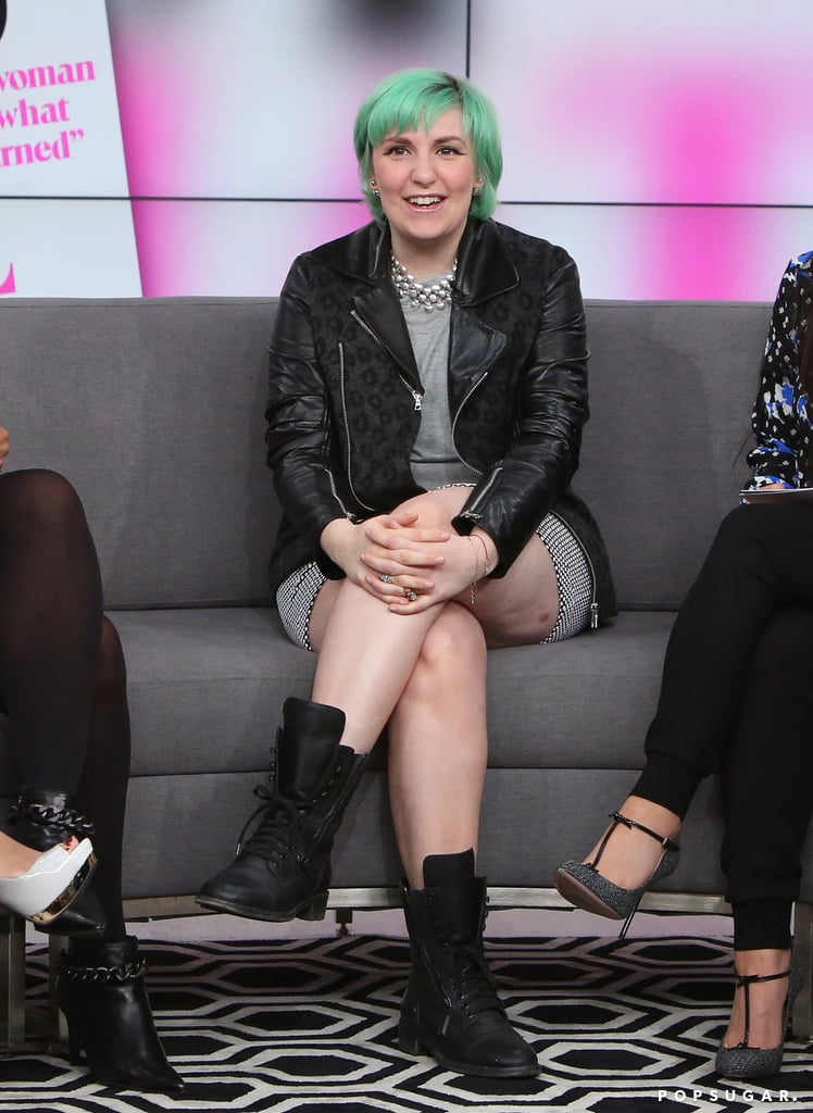 Lena Dunham sported green hair while promoting her new book, Not That Kind of Girl, on CTV's talk show The Social in Canada on Thursday.