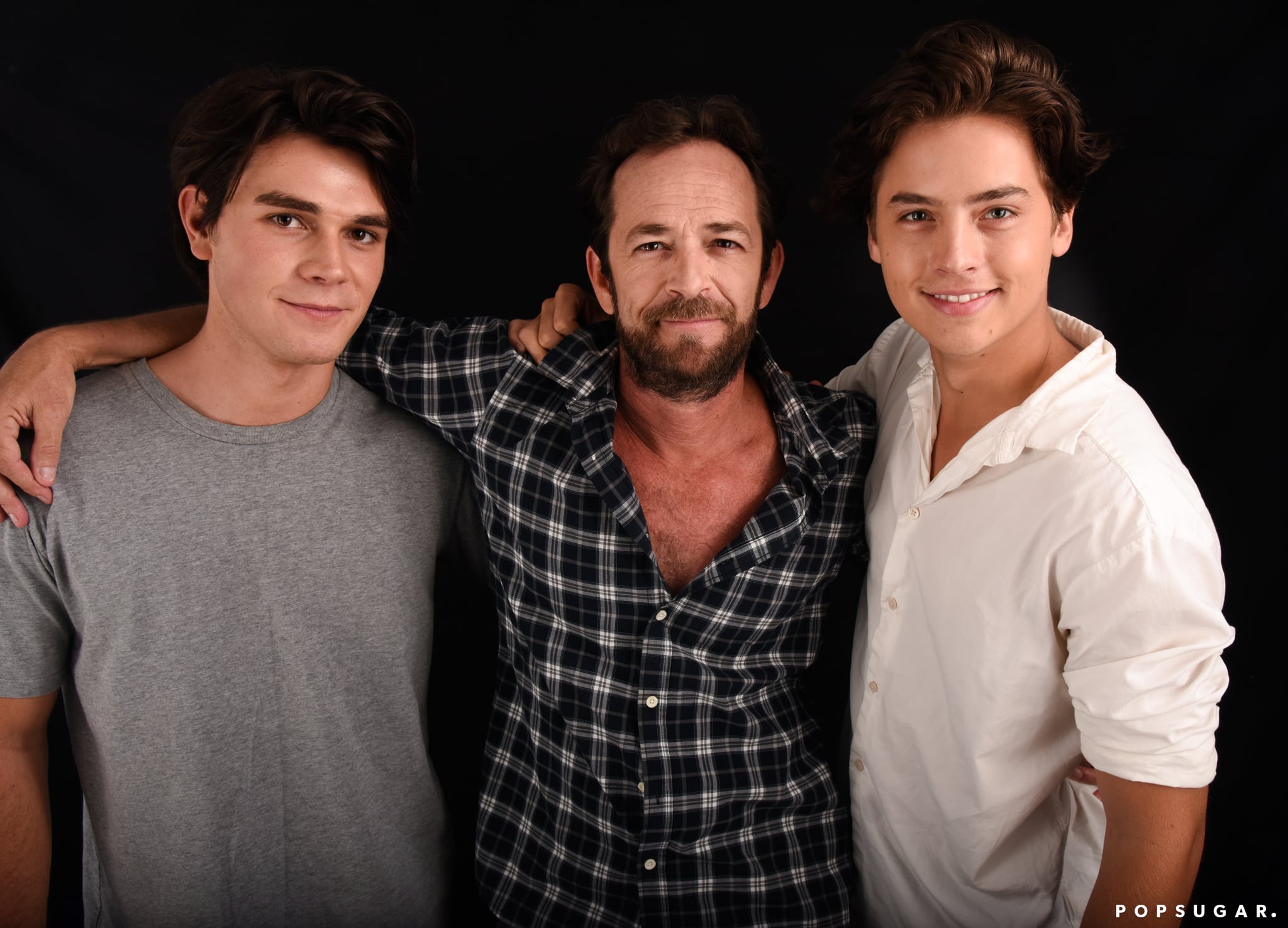 Mandatory Credit: Photo by Stephen Lovekin/TVline/REX/Shutterstock (5780835ay)K.J. Apa, Luke Perry, and Cole Sprouse from the cast of 'Riverdale'Portrait Studio, Day 3, Comic-Con International, San Diego, USA - 23 Jul 2016