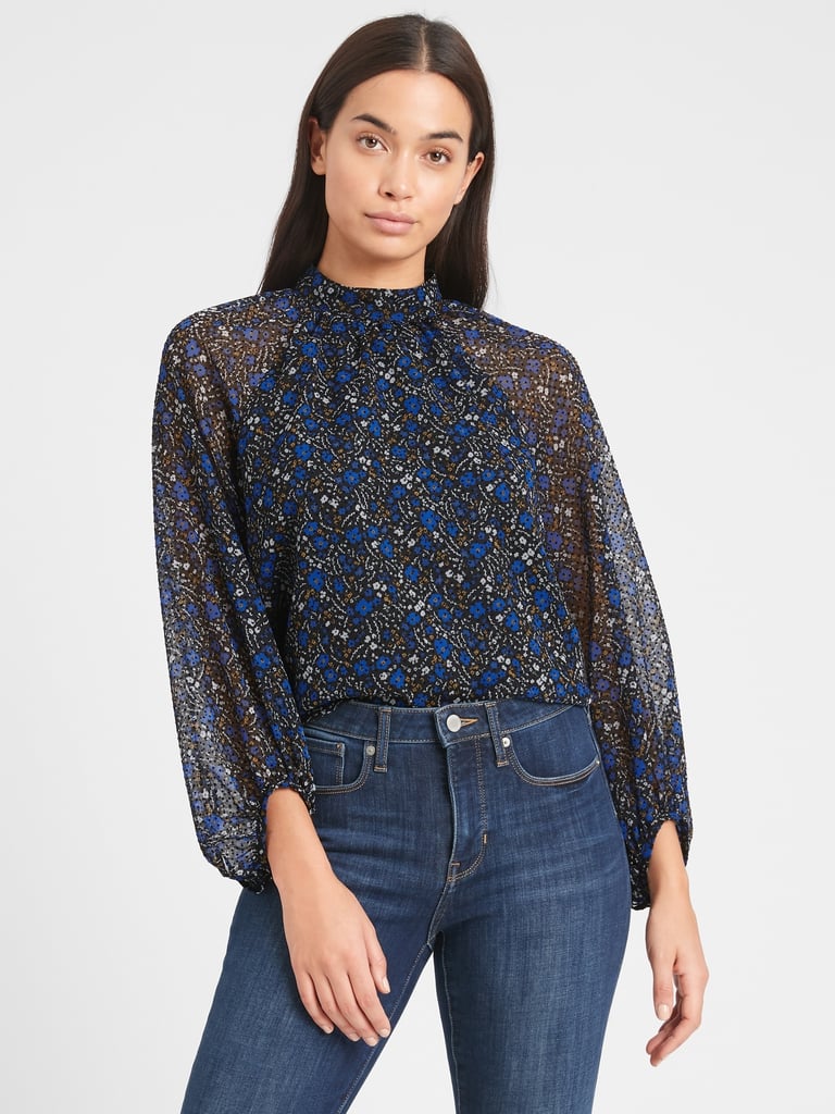 Banana Republic Velvet Dot Billow-Sleeve Top