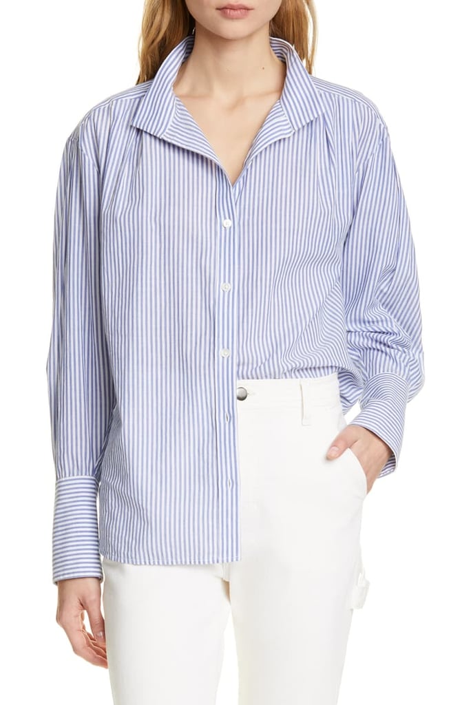 Frame Stripe Clean Collar Pleated Shirt