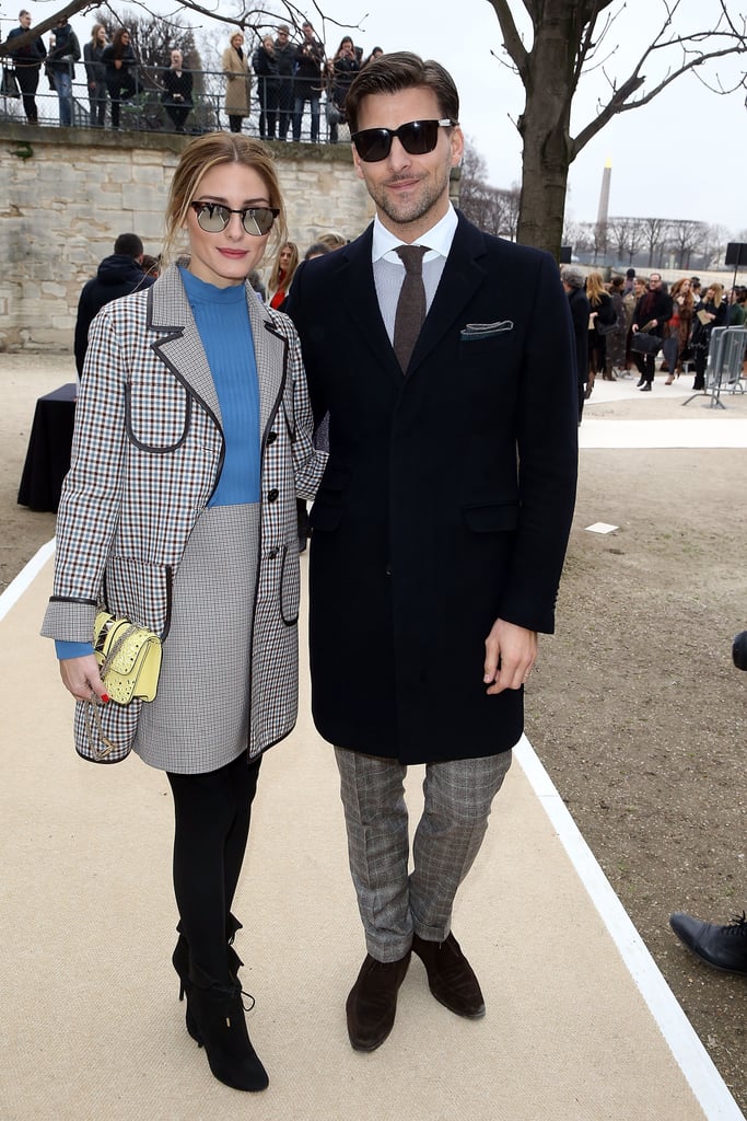 Outside the Valentino show, Olivia proved she was mad for plaid in a contrasting skirt and jacket plus Westward Leaning sunglasses, and even her husband, Johannes Huebl, matched her outfit.