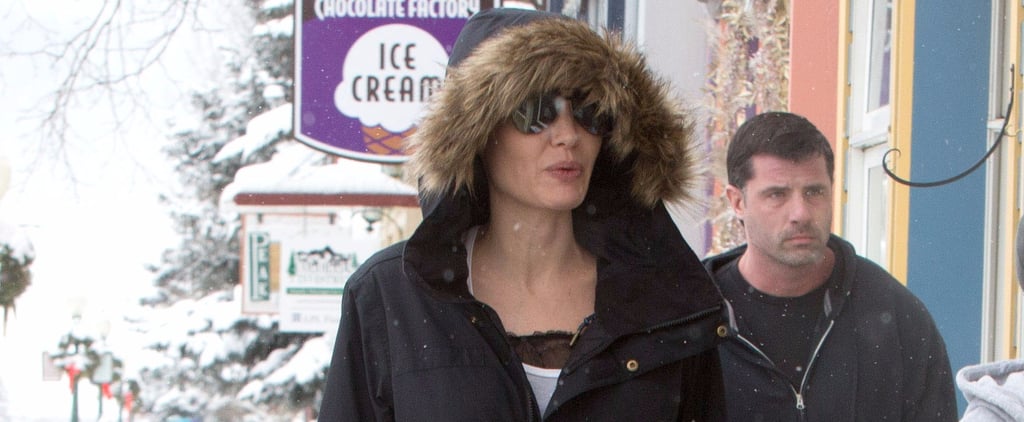 Angelina Jolie Shearling Parka Jacket in Colorado Jan. 2017