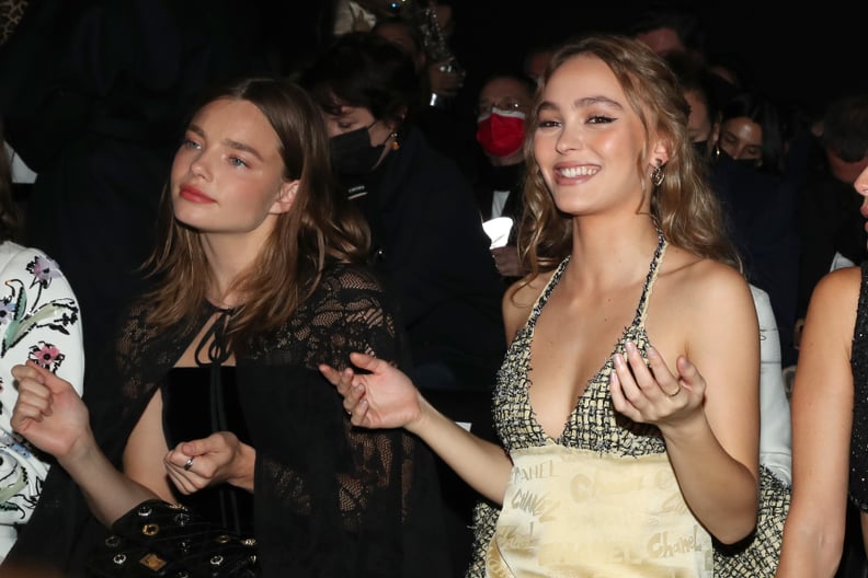 PARIS, FRANCE - OCTOBER 05: (EDITORIAL USE ONLY - For Non-Editorial use please seek approval from Fashion House) Kristine Froseth and Lily-Rose Depp attend the Chanel Womenswear Spring/Summer 2022 show as part of Paris Fashion Week on October 05, 2021 in 