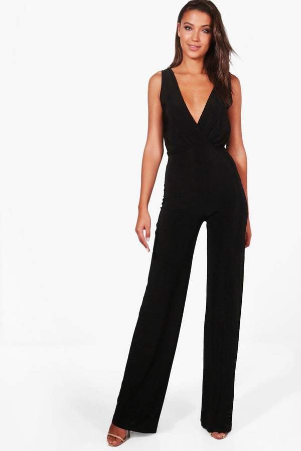 Boohoo Tall Naia Wrap Front Wide Leg Slinky Jumpsuit