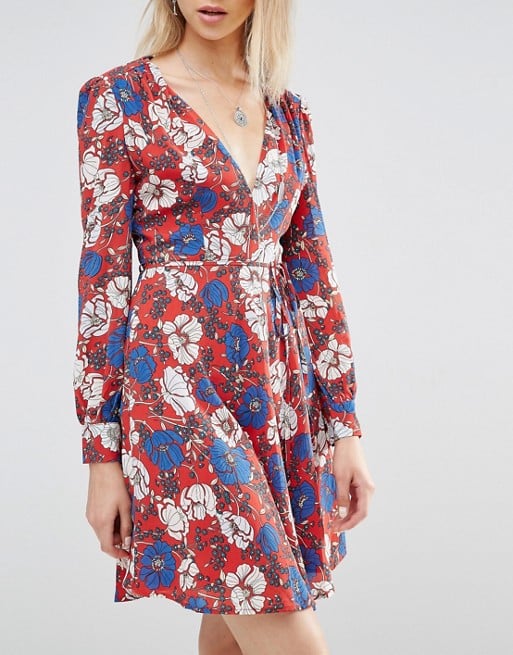 Glamorous Tall Long Sleeve Plunge Front Floral Skater Dress ($47)