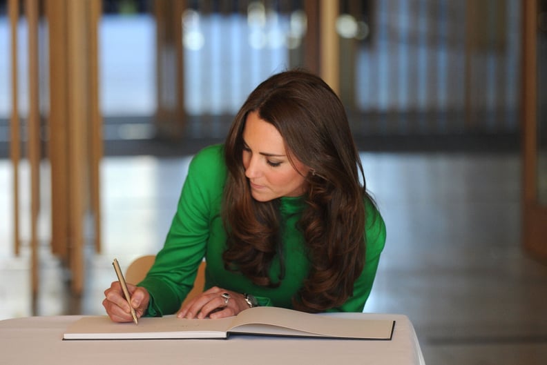 When Kate signed the official visitors book in Australia.