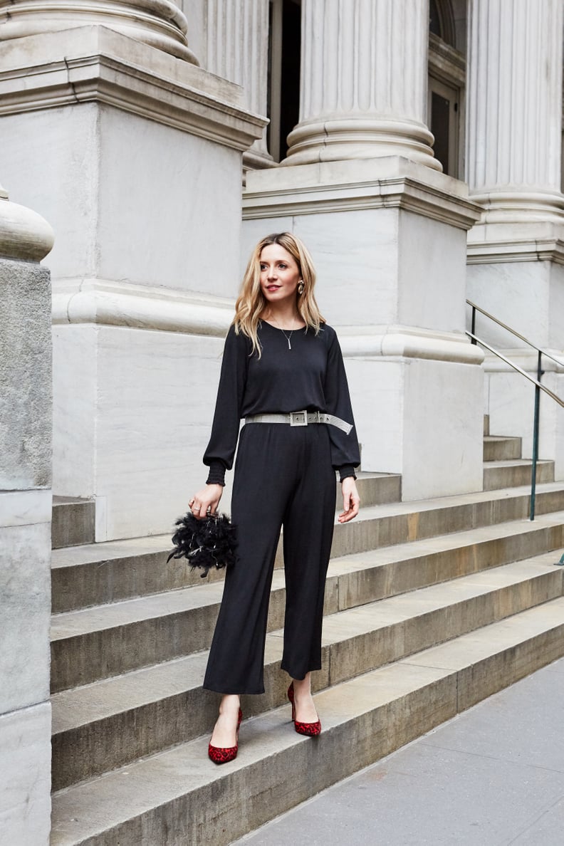 Affordable & Festive Outfit Formula: Jumpsuit + Belt + Heels + Bag + Jewelry