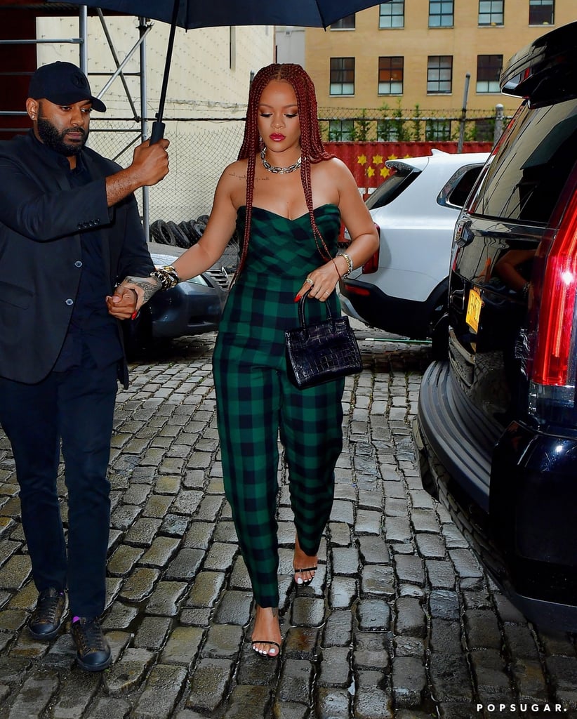 Rihanna in a Plaid Jumpsuit in NYC