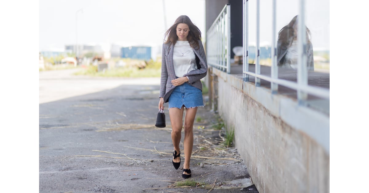A Frayed Denim Skirt Feels Smart With A Classic Blazer And